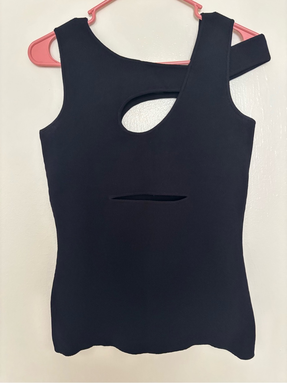 Les Hommes Black Ribbed Cutout Tank Top